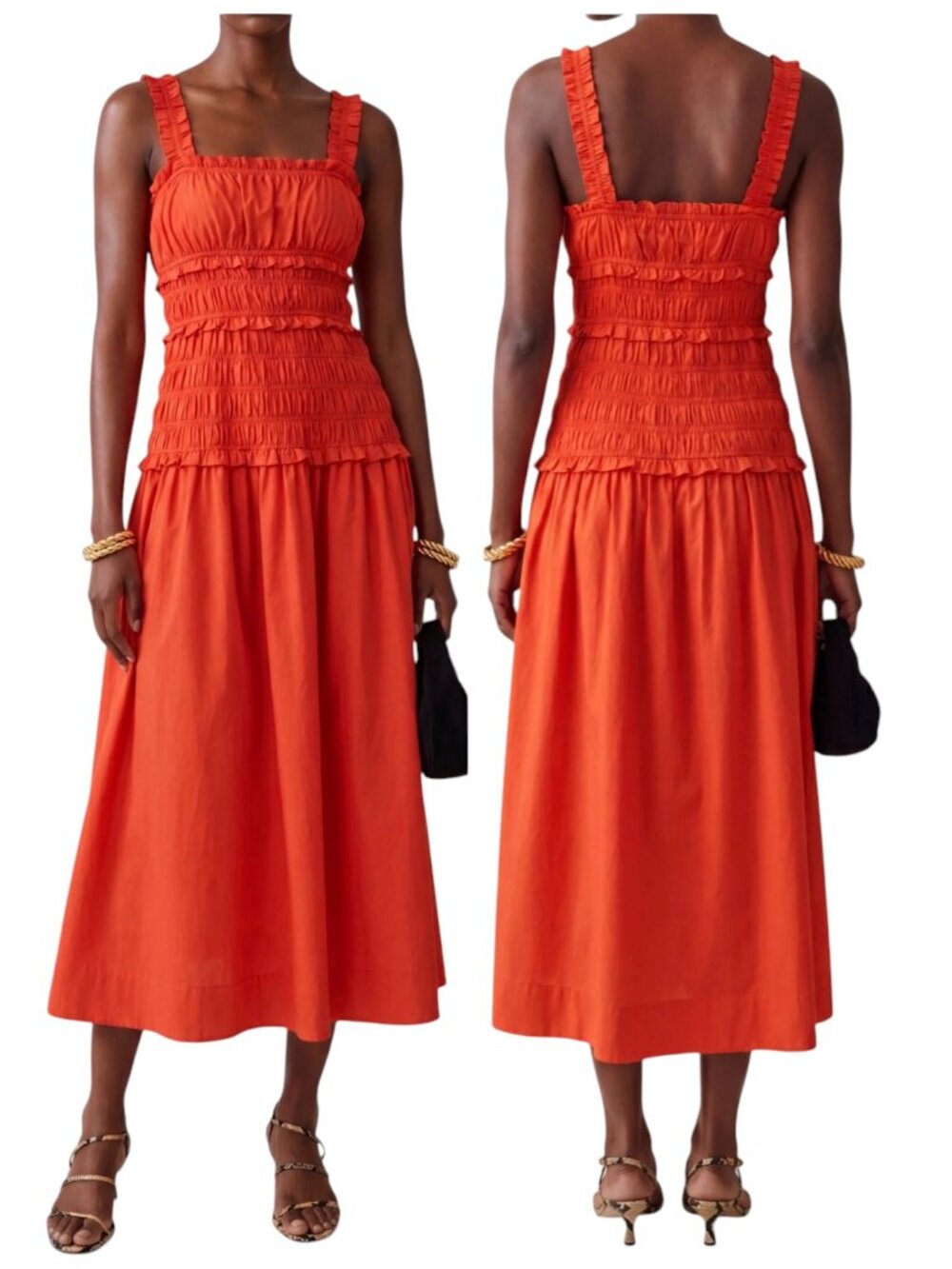OPT One Pretty Time Freya Cotton Smocked Midi Dress Orange NWT Medium